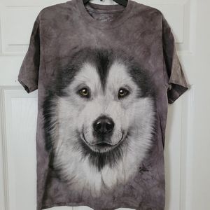 Men Size Medium The Mountain Huskey Dog Gray tie dye T shirt